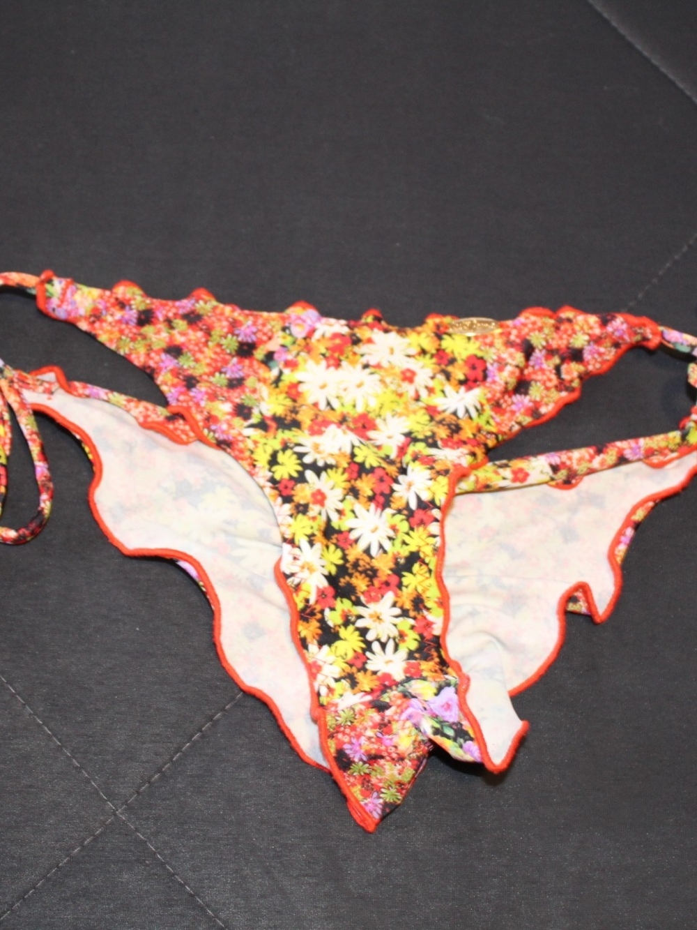 Luli Fama Floral Tie-Side Bikini Bottom in Black, Yellow, White, Pink